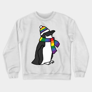 Penguin and Rainbow Pride Flag Hat and Scarf Crewneck Sweatshirt